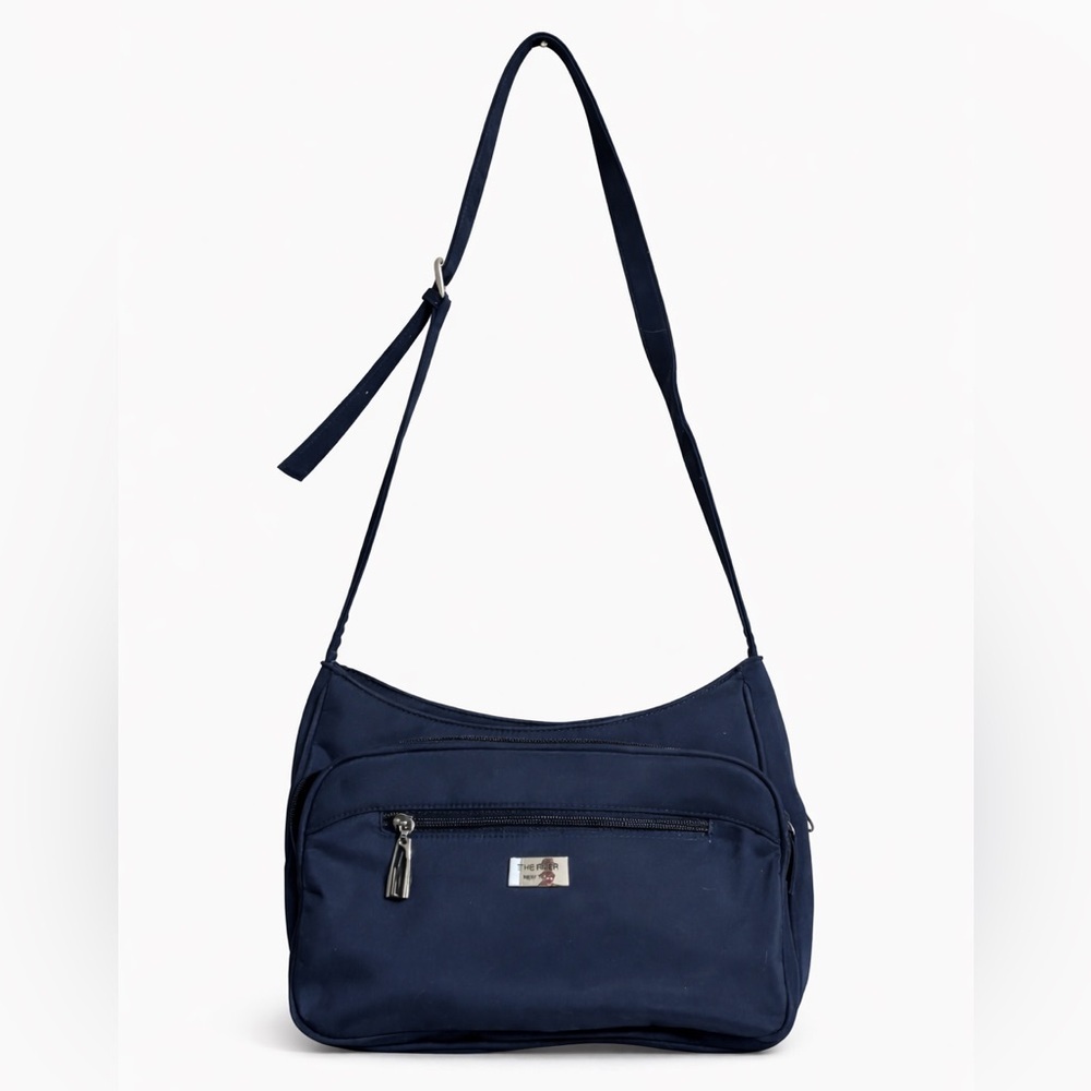 The Filer New York Canvas Shoulder Organizer Bag | Navy Blue Multi-Pocket Purse